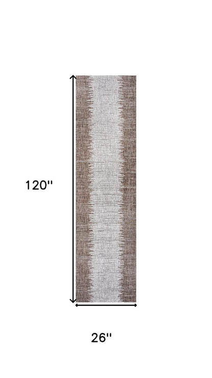 10' Brown And Beige Striped Indoor Outdoor Runner Rug