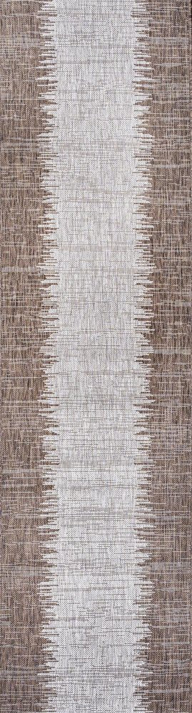 10' Brown And Beige Striped Indoor Outdoor Runner Rug