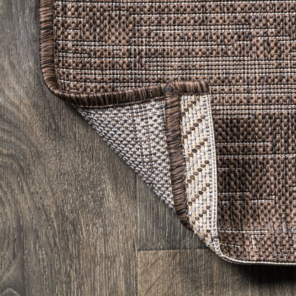 10' Brown And Beige Striped Indoor Outdoor Runner Rug
