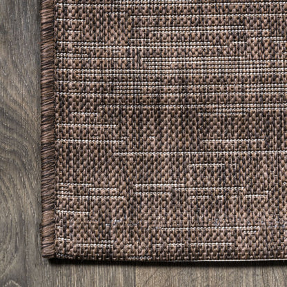 10' Brown And Beige Striped Indoor Outdoor Runner Rug