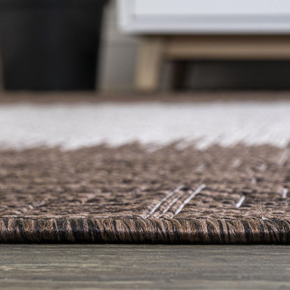 10' Brown And Beige Striped Indoor Outdoor Runner Rug