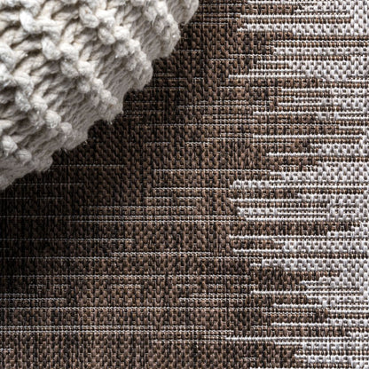 10' Brown And Beige Striped Indoor Outdoor Runner Rug