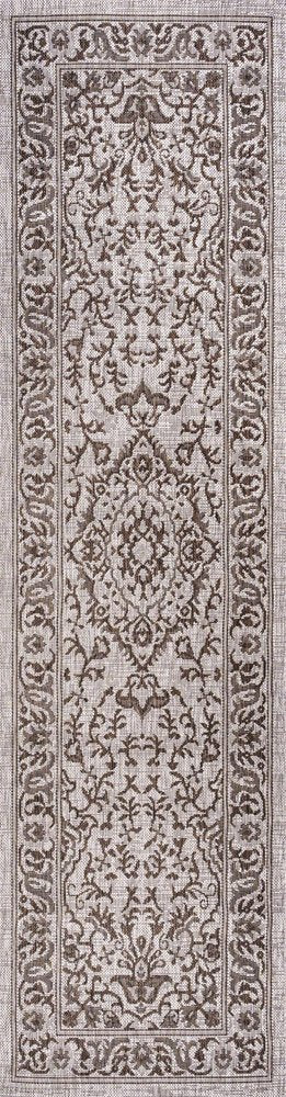 10' Brown And Beige Medallion Indoor Outdoor Runner Rug