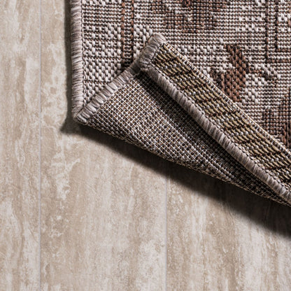 10' Brown And Beige Medallion Indoor Outdoor Runner Rug