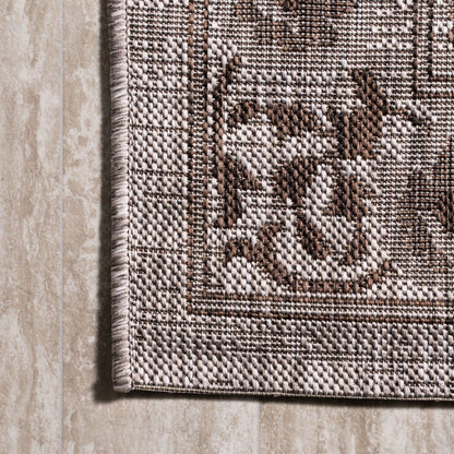 10' Brown And Beige Medallion Indoor Outdoor Runner Rug