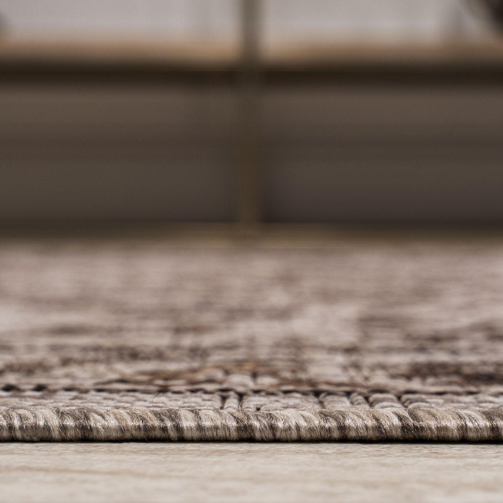 10' Brown And Beige Medallion Indoor Outdoor Runner Rug
