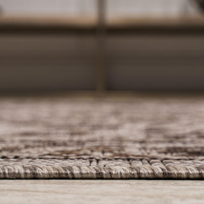 10' Brown And Beige Medallion Indoor Outdoor Runner Rug