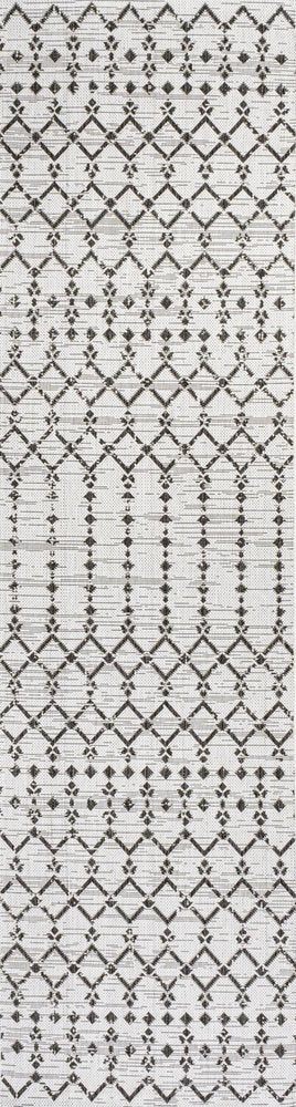 10' Cream And Black Trellis Indoor Outdoor Runner Rug
