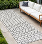 10' Cream And Black Trellis Indoor Outdoor Runner Rug