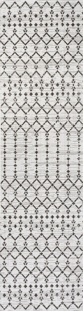 10' Cream And Black Trellis Indoor Outdoor Runner Rug