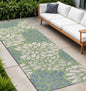 10' Cream And Green Floral Indoor Outdoor Runner Rug