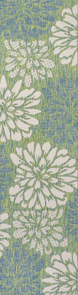 10' Cream And Green Floral Indoor Outdoor Runner Rug