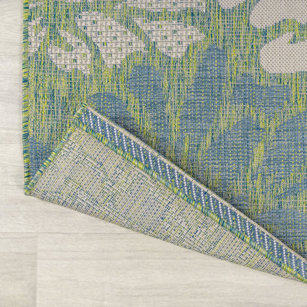10' Cream And Green Floral Indoor Outdoor Runner Rug