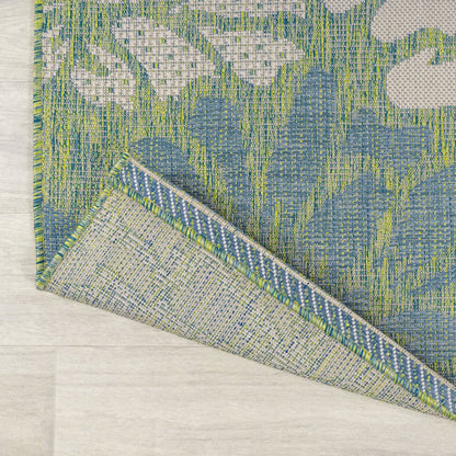 10' Cream And Green Floral Indoor Outdoor Runner Rug