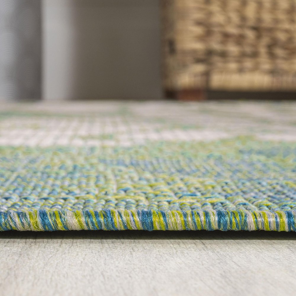 10' Cream And Green Floral Indoor Outdoor Runner Rug
