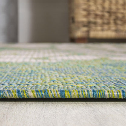 10' Cream And Green Floral Indoor Outdoor Runner Rug