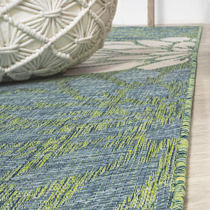 10' Cream And Green Floral Indoor Outdoor Runner Rug