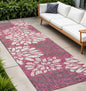 10' Fuchsia And Light Gray Floral Indoor Outdoor Runner Rug