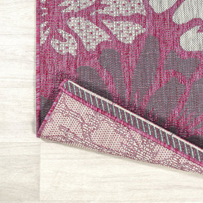 10' Fuchsia And Light Gray Floral Indoor Outdoor Runner Rug