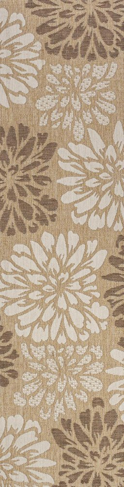 10' Brown And Cream Floral Indoor Outdoor Runner Rug