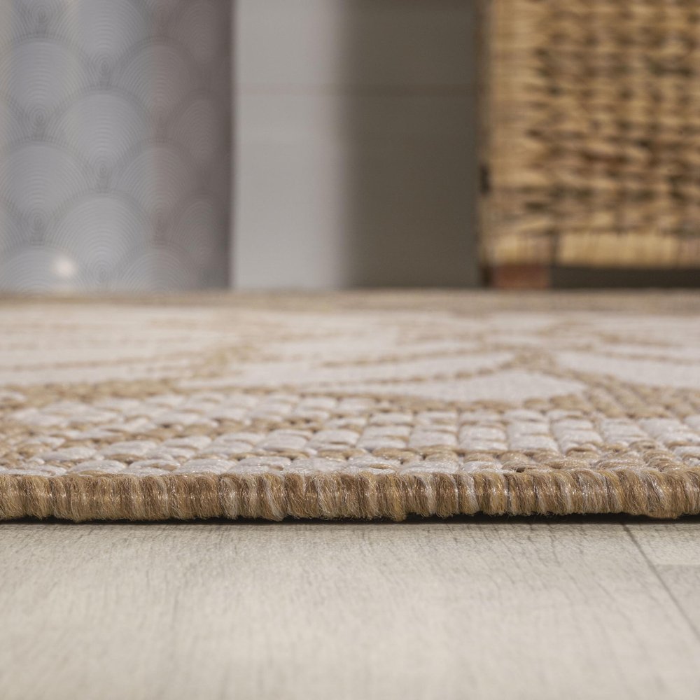 10' Brown And Cream Floral Indoor Outdoor Runner Rug