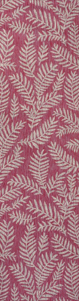 10' Fuchsia And Light Gray Floral Indoor Outdoor Runner Rug