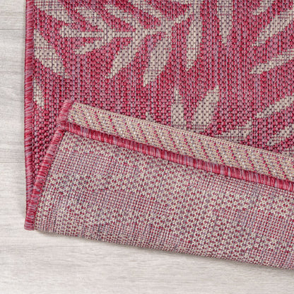 10' Fuchsia And Light Gray Floral Indoor Outdoor Runner Rug