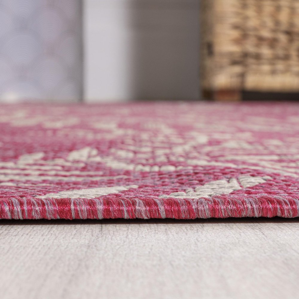 10' Fuchsia And Light Gray Floral Indoor Outdoor Runner Rug
