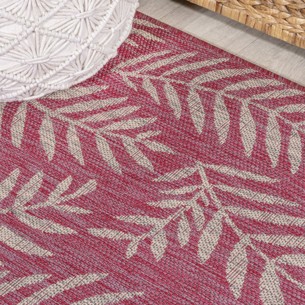 10' Fuchsia And Light Gray Floral Indoor Outdoor Runner Rug