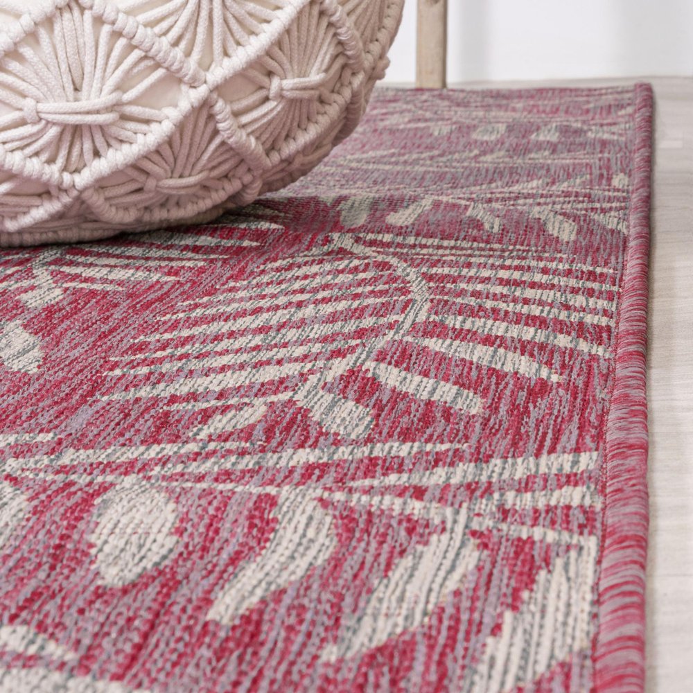 10' Fuchsia And Light Gray Floral Indoor Outdoor Runner Rug
