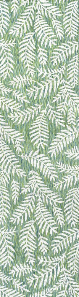 10' Cream And Green Floral Indoor Outdoor Runner Rug