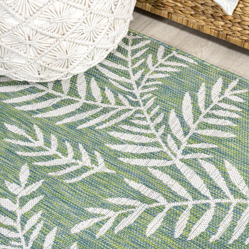 10' Cream And Green Floral Indoor Outdoor Runner Rug