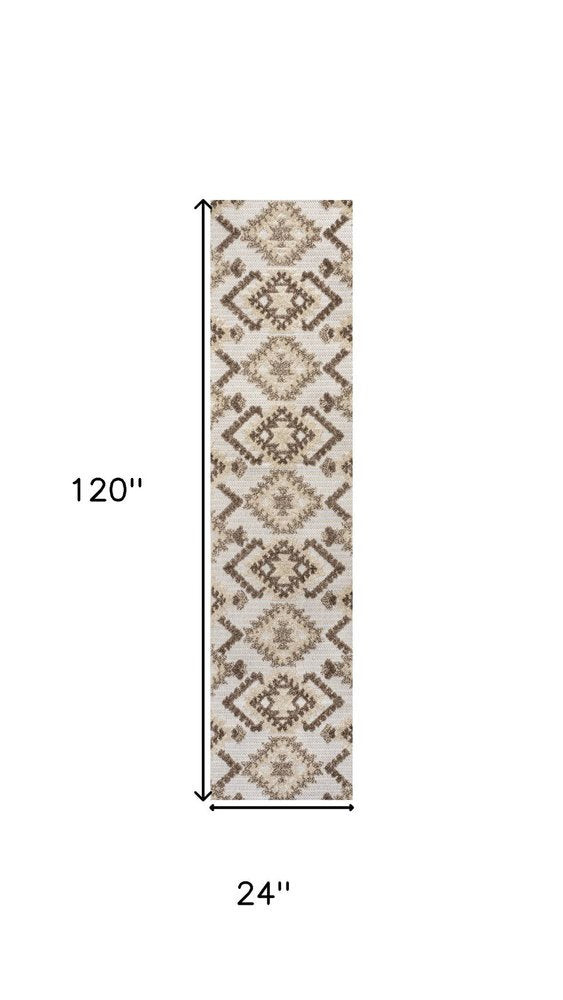 10' Brown And Ivory Moroccan Indoor Outdoor Runner Rug