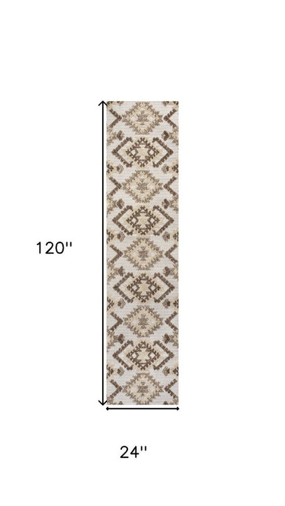 10' Brown And Ivory Moroccan Indoor Outdoor Runner Rug