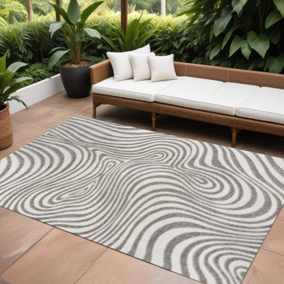 10' X 13' Gray And Ivory Abstract Indoor Outdoor Area Rug