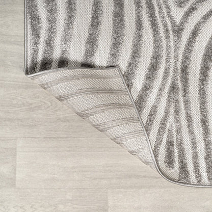 10' Gray And Ivory Abstract Indoor Outdoor Runner Rug