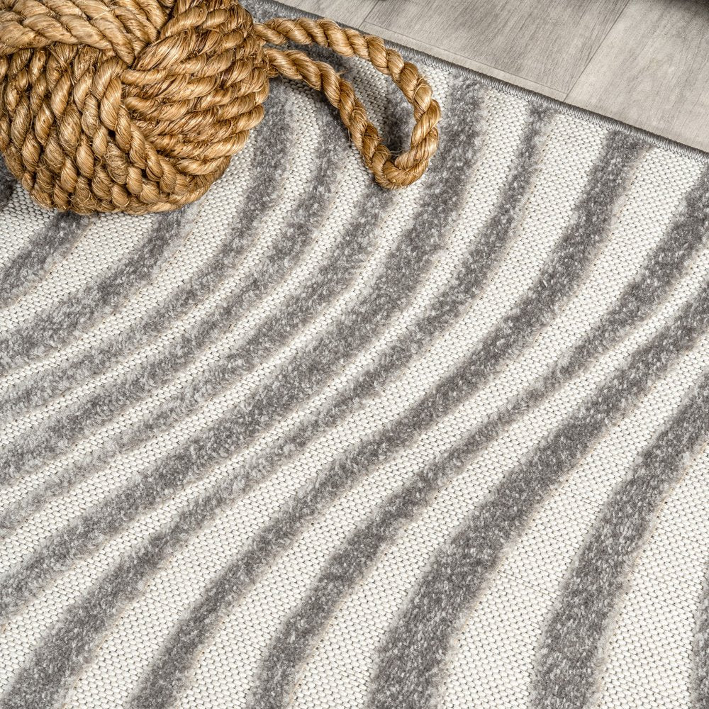 10' Gray And Ivory Abstract Indoor Outdoor Runner Rug