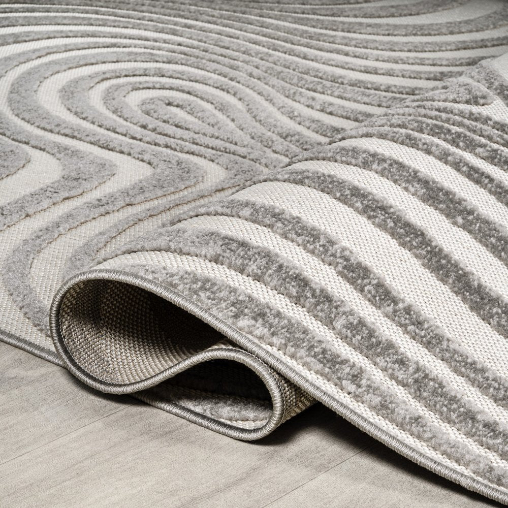 10' Gray And Ivory Abstract Indoor Outdoor Runner Rug