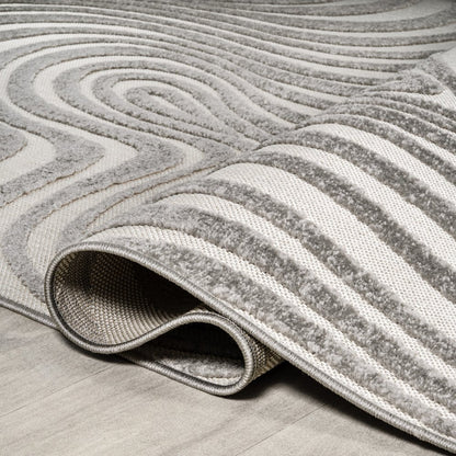 10' Gray And Ivory Abstract Indoor Outdoor Runner Rug