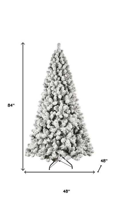 7' Pre Lit Full Flocked Spruce Christmas Tree