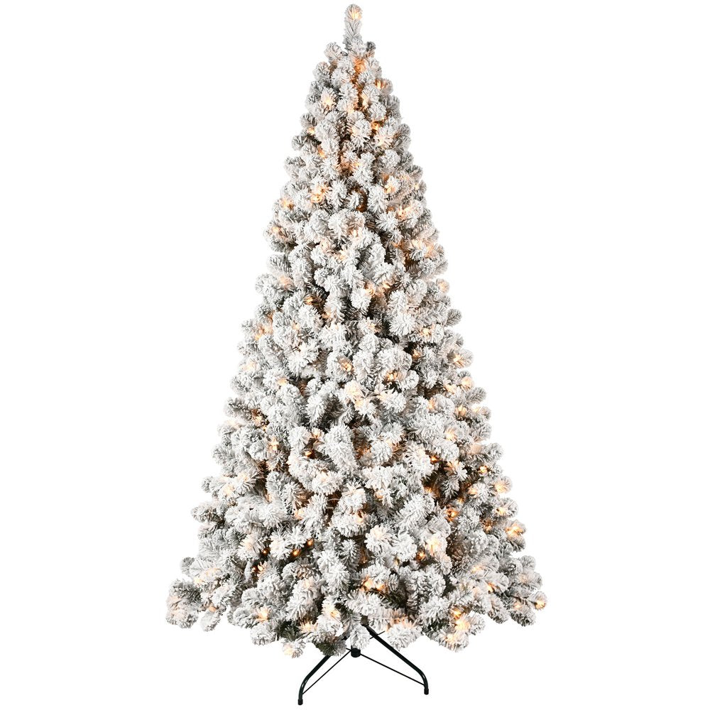 7' Pre Lit Full Flocked Spruce Christmas Tree