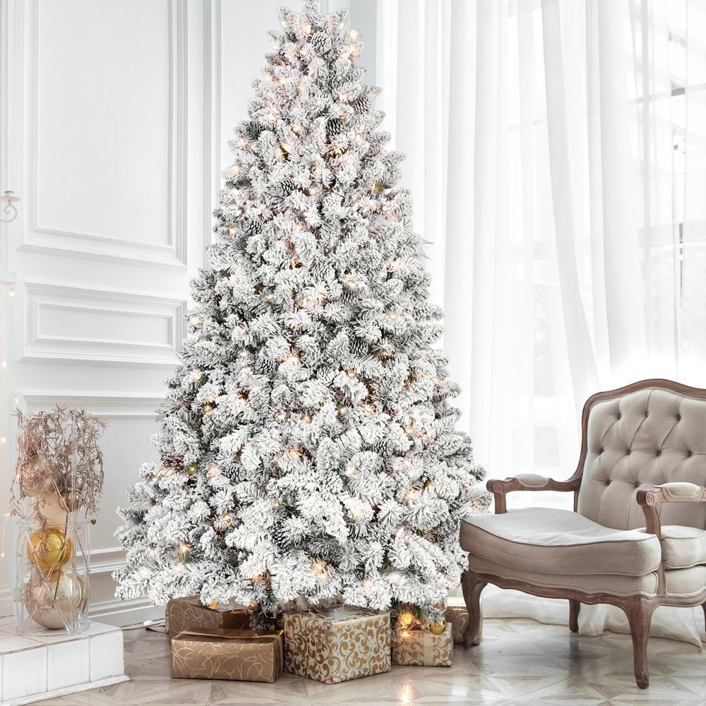 7.5' Pre Lit Full Flocked Spruce Christmas Tree With Decorations