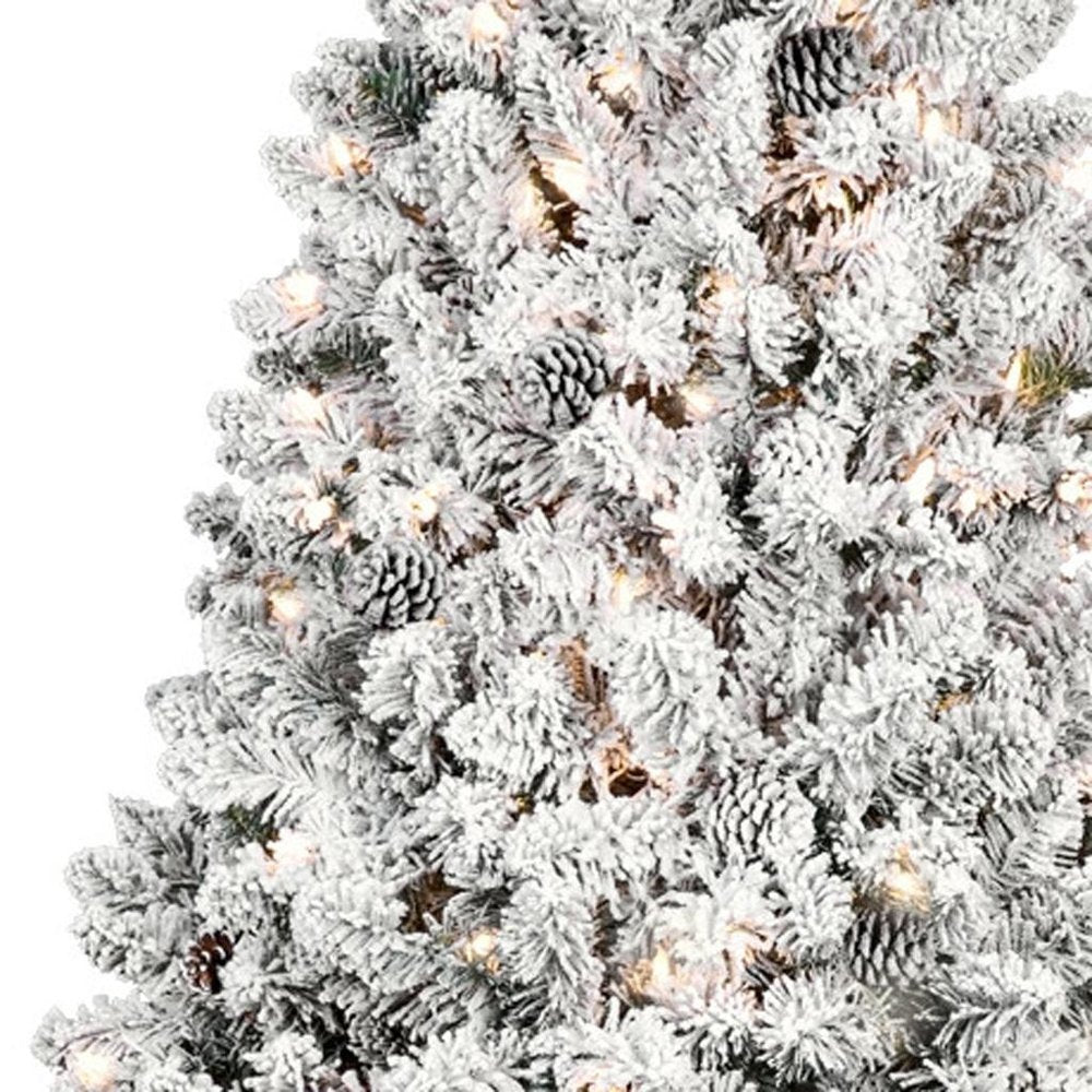 7.5' Pre Lit Full Flocked Spruce Christmas Tree With Decorations