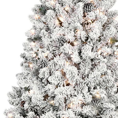 7.5' Pre Lit Full Flocked Spruce Christmas Tree With Decorations