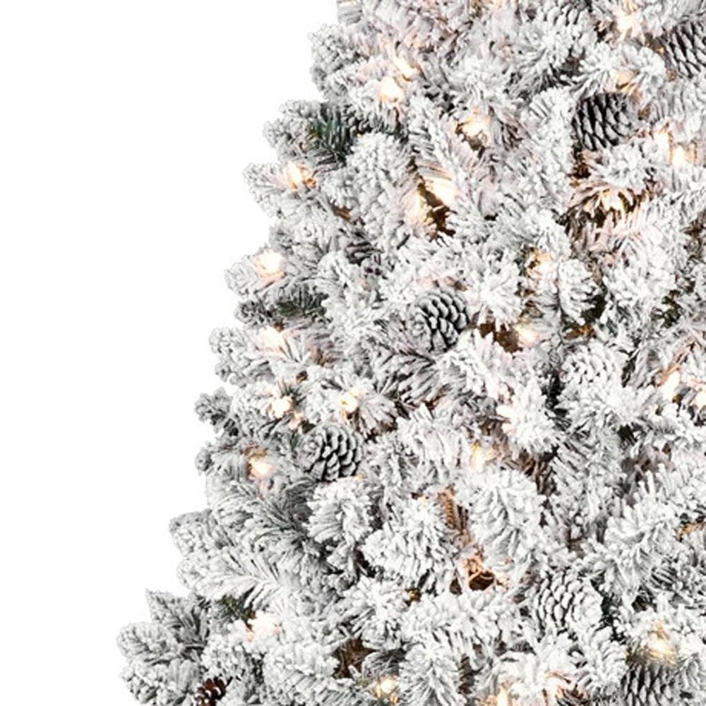 7.5' Pre Lit Full Flocked Spruce Christmas Tree With Decorations