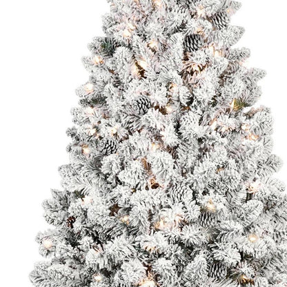 7.5' Pre Lit Full Flocked Spruce Christmas Tree With Decorations