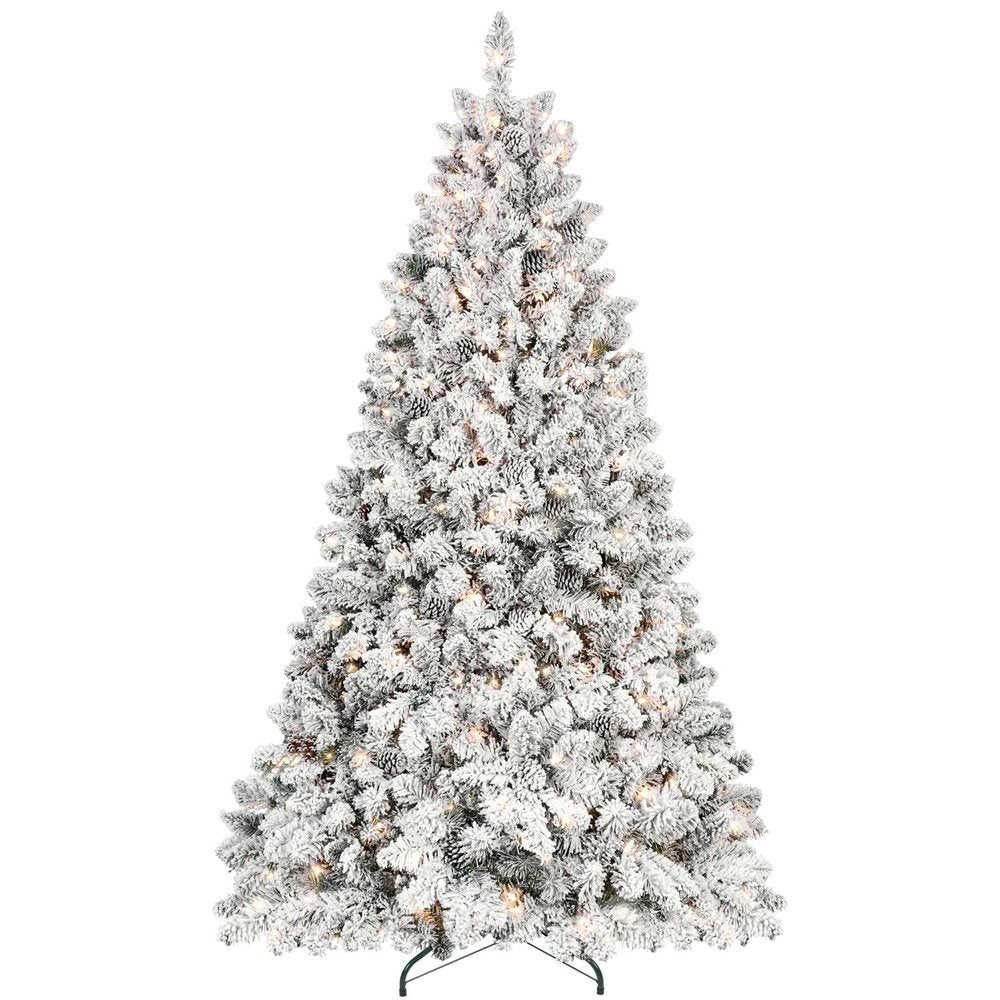 7.5' Pre Lit Full Flocked Spruce Christmas Tree With Decorations