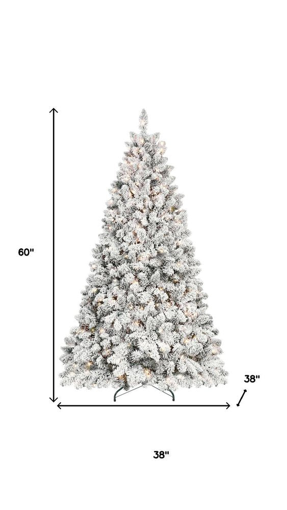 7.5' Pre Lit Full Flocked Spruce Christmas Tree With Decorations