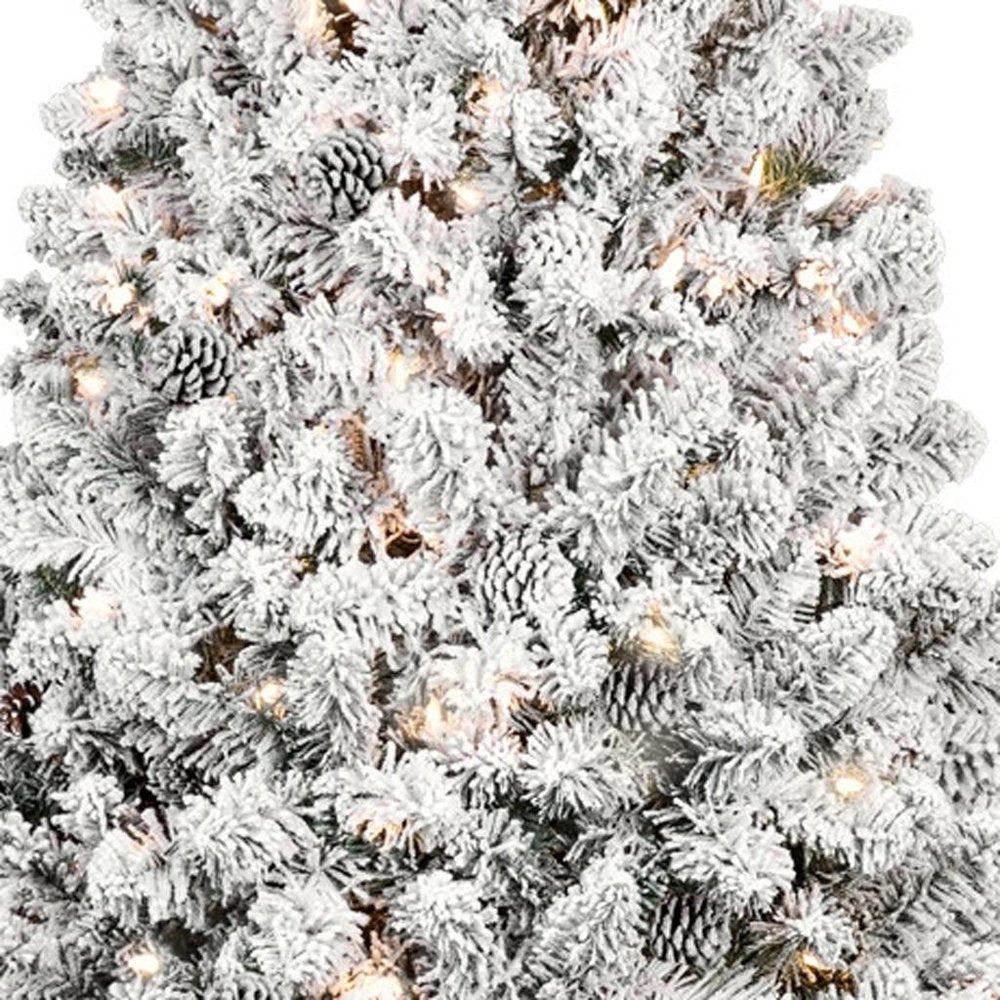 7.5' Pre Lit Full Flocked Spruce Christmas Tree With Decorations