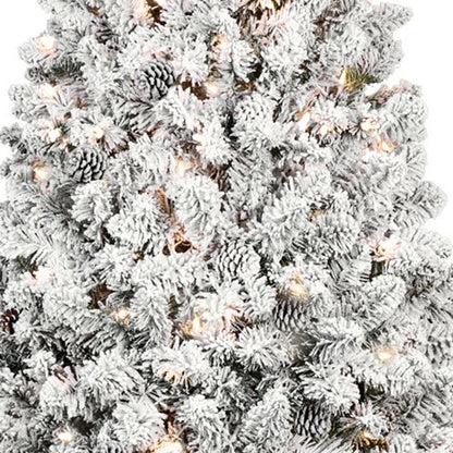 7.5' Pre Lit Full Flocked Spruce Christmas Tree With Decorations
